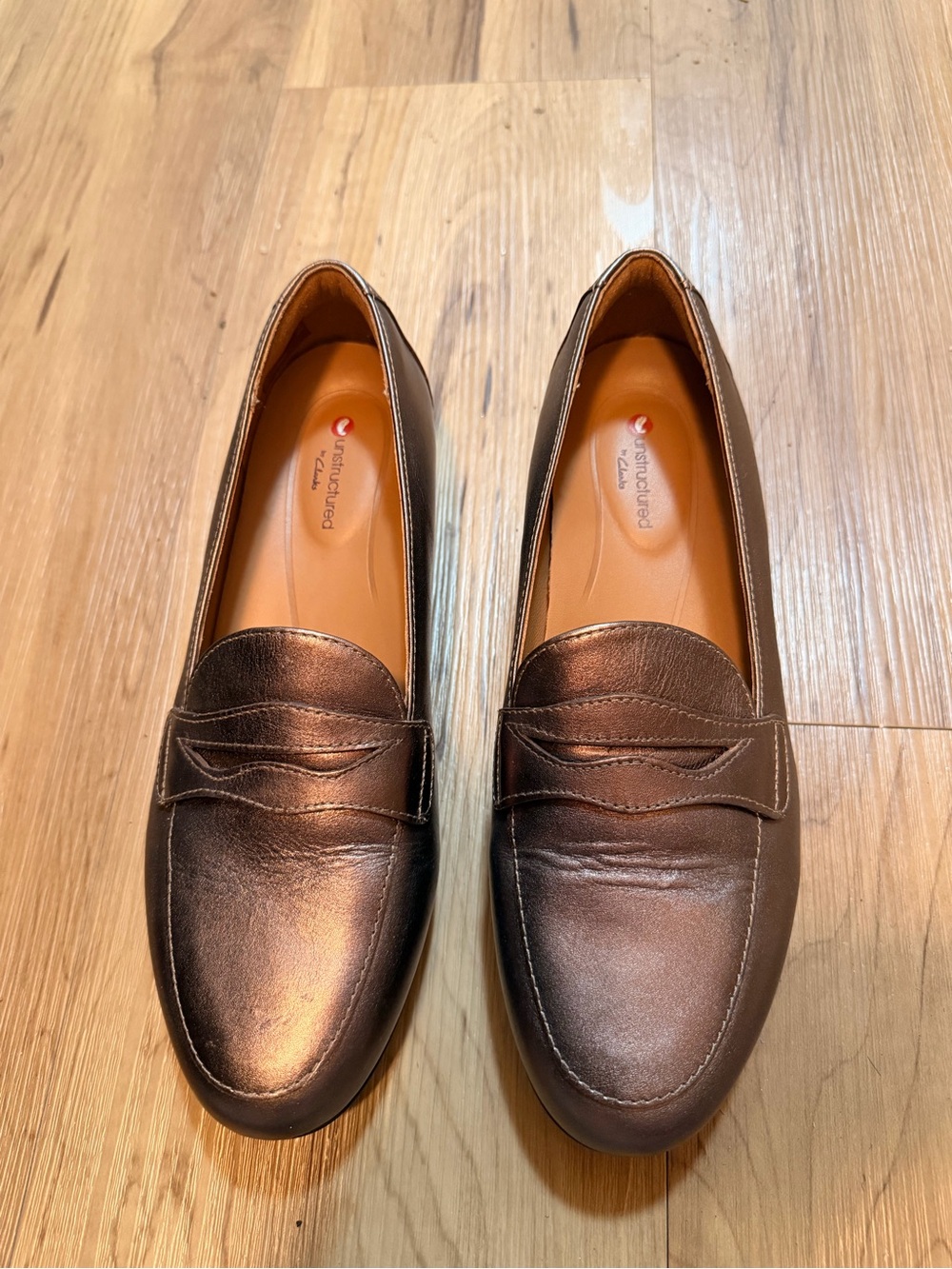 Clarks Metallic Bronze Penny Loafers - Women